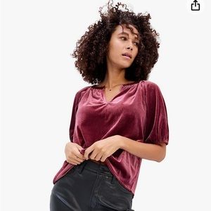 NWT Gap Women's Burgundy Short Puff Sleeve Top Blouse Shirt